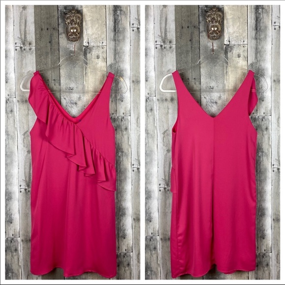 Everly Fuchsia Pink Ruffle Front Dress Size Small - Picture 2 of 16